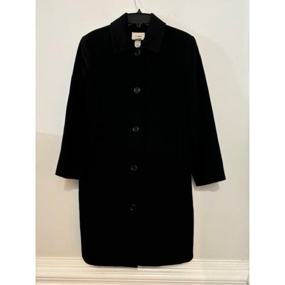 LL Bean Coat Classic Long Wool Cashmere Peacoat Minimalist Black 10 Petite - Picture 1 of 9
